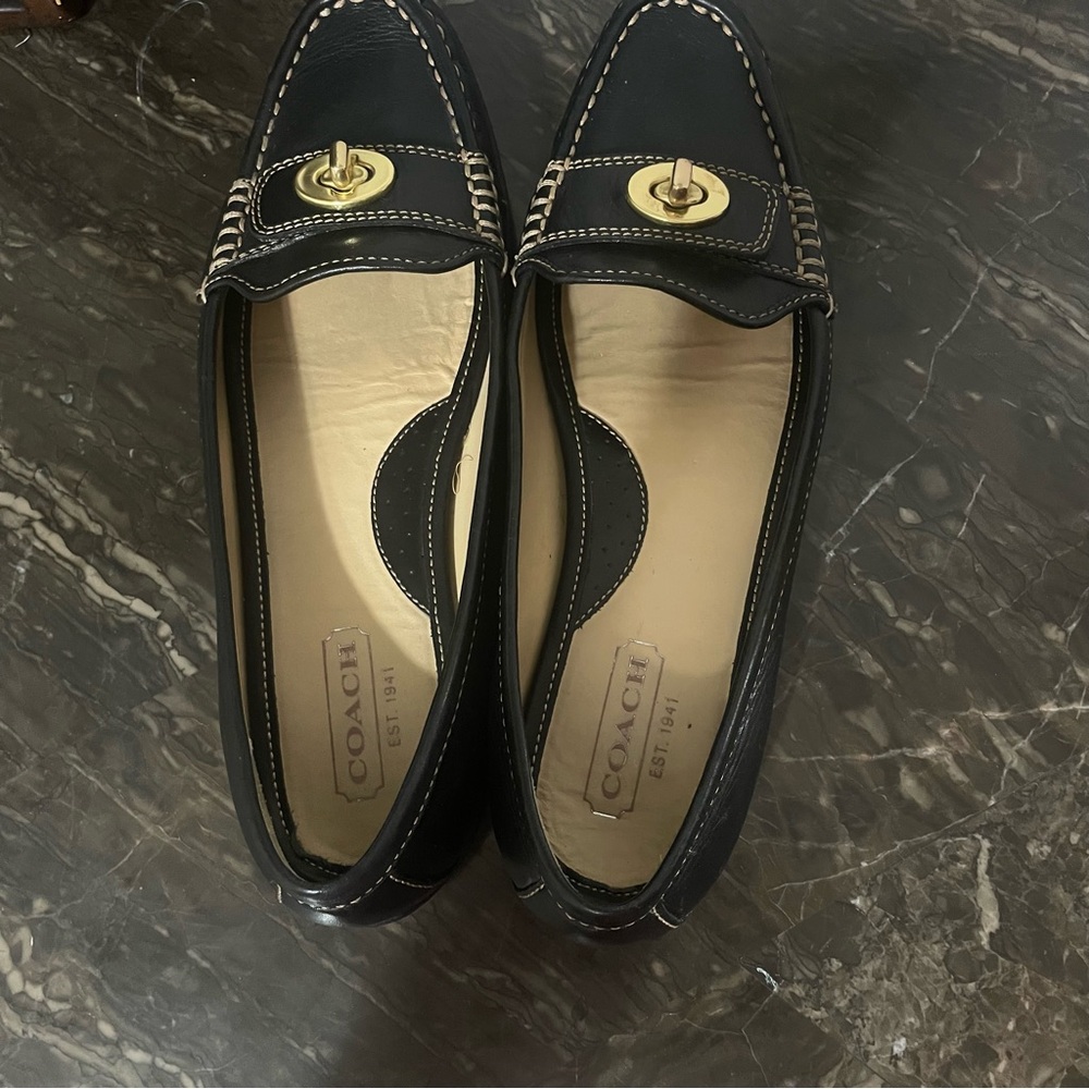 Coach Black and Gold Loafers for Women